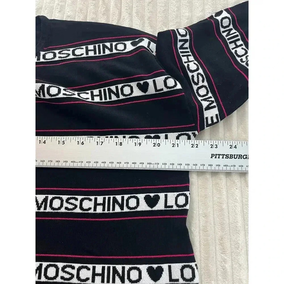 LOVE MOSCHINO Women Long Sleeve sweatshirt Crew-Neck Striped Sz 8 Logo Black - Picture 6 of 10